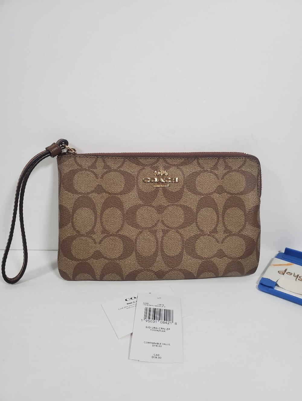 COACH Signature Large Corner Zip Wristlet NWT